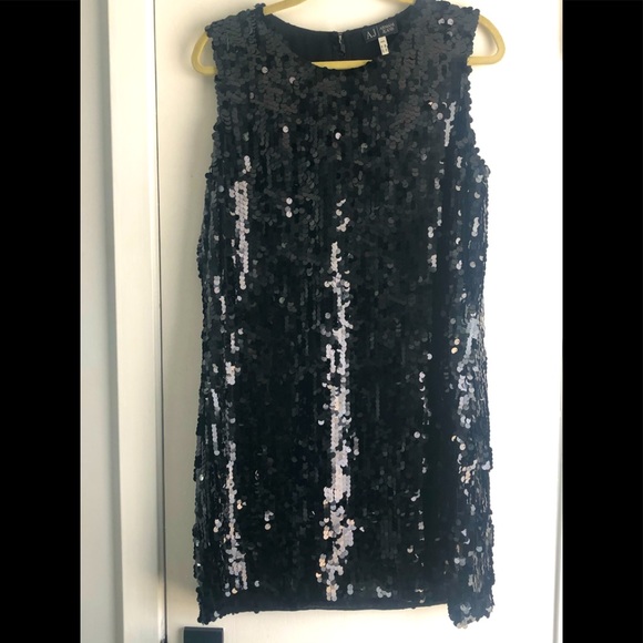 LIKE NEW Armani Jeans Sequin 'Speechless' Mini Shift Dress Sleeveless Black 14 - Picture 3 of 16